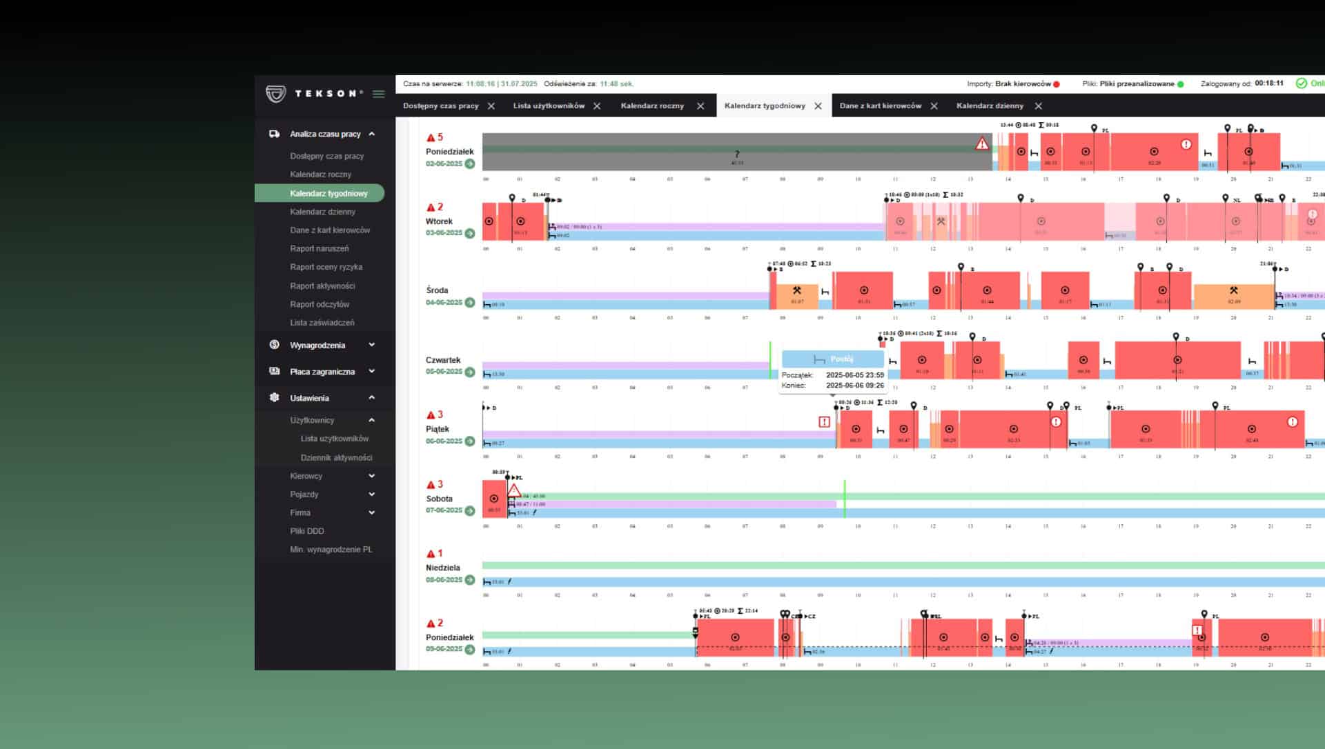 TEKSON DAS - Kalendarz tygodniowy