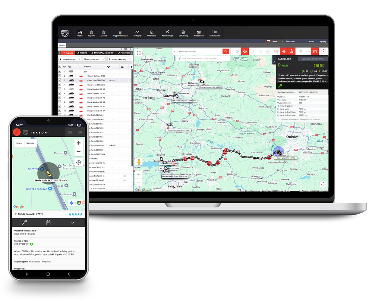 TEKSON GPS NA EKRANIE KOMPUTERA I TELEFONU