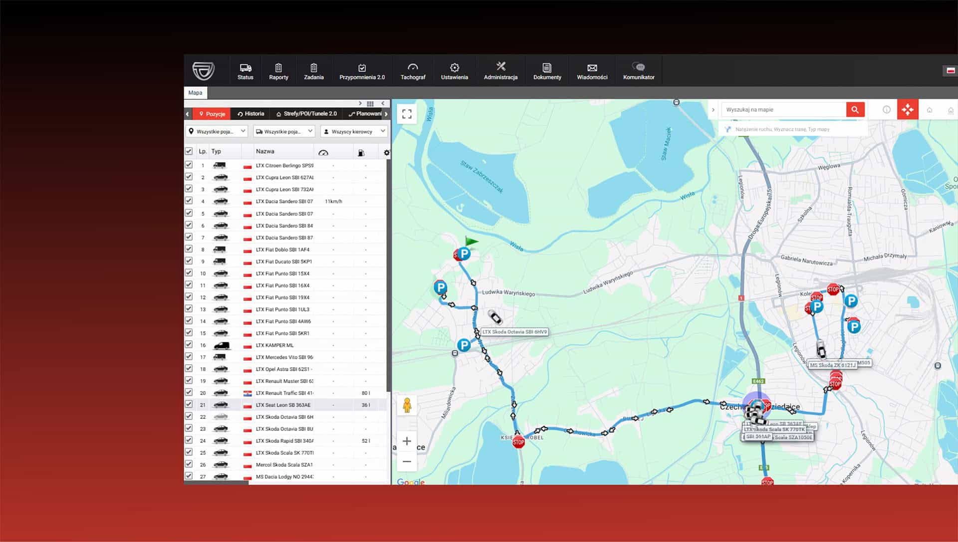 TEKSON GPS - Mapa - parametry pojazdu
